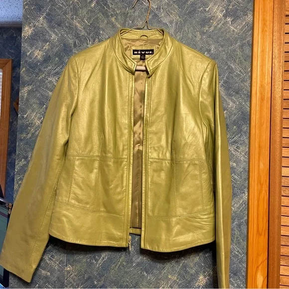 Revue Green Leather Jacket 10 - Picture 1 of 9